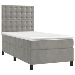 vidaXL cama box spring con colchón terciopelo gris claro 80x200 cm