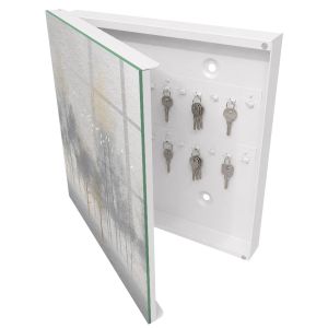 Guardallaves decorativo 30x30x5 bosque brumoso, apertura izquierda