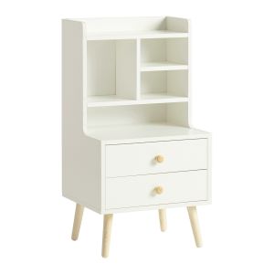 Mesita de noche moderna con cajones, en pino, blanco