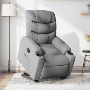 Sillón reclinable elevable de tela gris claro qweo9971