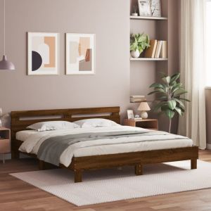 Cama cabecero y luces LED marrón roble 180x200 cm reg3858