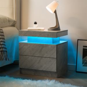 Mesita de noche con LED y 2 cajones gris oscuro
