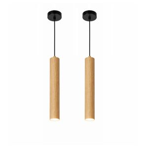 Pack 2 lámparas colgantes minimalistas aluminio efecto madera 40cm gu10