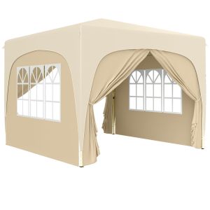 Carpa plegable 300x300x273 cm metal, tela oxford color marrón Outsunny