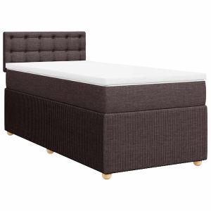 vidaXL cama box spring con colchón tela marrón oscuro 90x190 cm