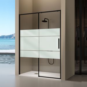 Mampara frontal serie delta - negro mate - serigrafiado -  111-113.6 cm
