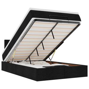 vidaXL cama otomana con colchón y luces LED tela negra 120x190 cm