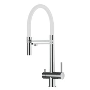 Grifo de cocina 3 vías acero inox ducha 2 chorros amovible, pulido / blanco