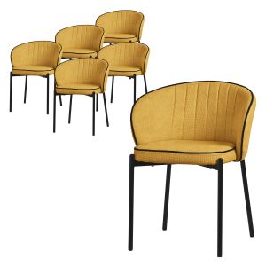 6x sillas de comedor mostaza con revestimiento de tela y respaldo