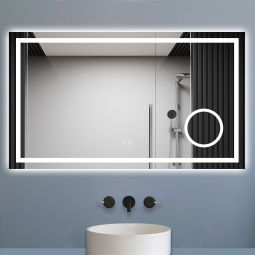 Espejo de baño LED 120×70cm + espejo de aumento + bluetooth
