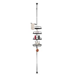 Estantería telescópica ducha 276-330 cm negra 4 estantes acero inox