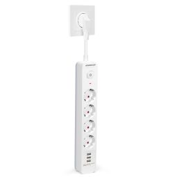 Aigostar regleta enchufe, alargador 4 tomas y 3 usb, interruptor, blanco
