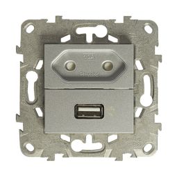 Base 2p y 1 toma cargador usb+bastidor aluminio