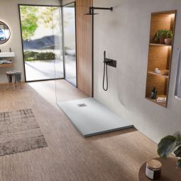 Plato de ducha de resina antideslizante cemento 80 x 120 cm bellobath