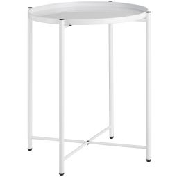 Mesa auxiliar redonda, bandeja extraíble, 45,5 x 53 cm, blanco