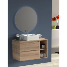 Mueble zeus con lavabo y espejo redondo LED grafito 80 cm derecha