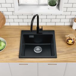 Fregadero de cocina - granito - negro - 1 cuenca - 45x45x20cm - antiodor y