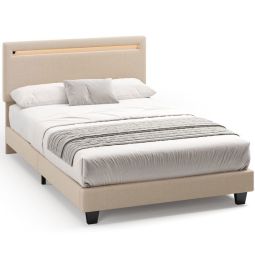 Estructura de cama acolchada con LED beige - 120 x 200 cm
