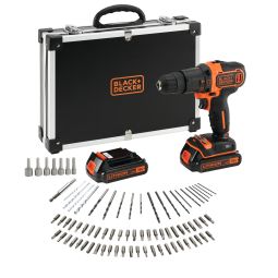 KIT Taladro Percutor 18V 2X1,5Ah + 80 accesorios Black & Decker
