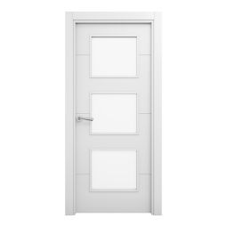 Puerta de interior maciza acristalada lacada Carys blanca 72,5cm con tapajuntas Geom