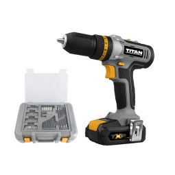 Taladro percutor 18 V 2 baterías y 71 accesorios Titan