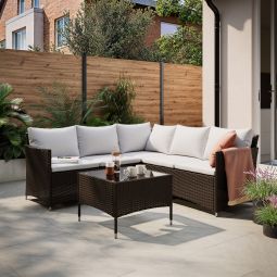 Conjunto de jardín esquinero de mimbre sintético para 5 personas Derry