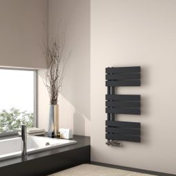 Emke radiador toallero agua caliente 76x40cm, panel negro mate, vertical