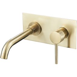 Valaz grifo de lavabo empotrado redondo dorado cepillado con caño de 21cm
