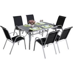 Conjunto de jardín mesa + 6 sillas de textileno "córdoba"  - negro