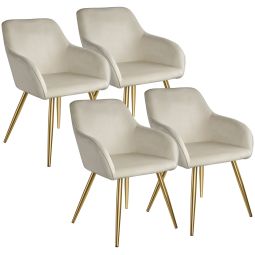 Tectake 4,sillas,poliester,tapizadas,ergonomicas,estables,re, crema/oro
