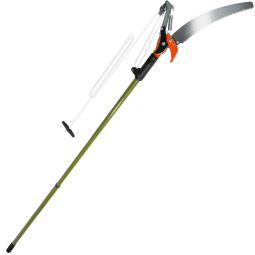 Cortarramas telescópico con tracción de cable y sierra, verde