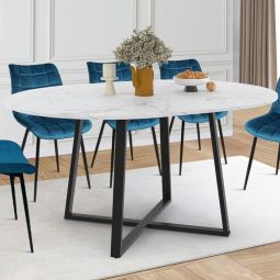 Mesa de comedor redonda extensible de mármol negro 110-150 cm