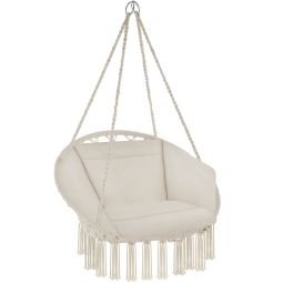 Tectake silla colgante,cojín mullido,estructura acero,borlas,beige