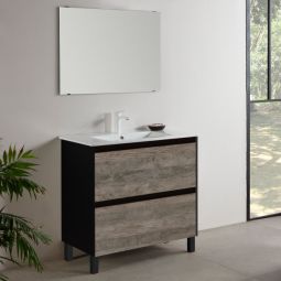 Conjunto mueble de baño Marta color roble y gris 80x45cm
