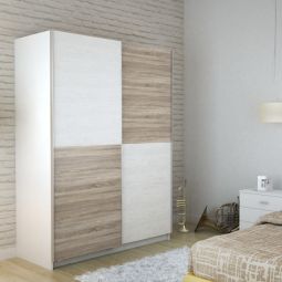 Armario puertas correderas blanco y roble 200x150 cm