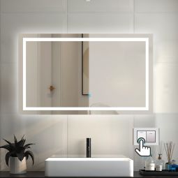 Espejo de baño aica LED 100×60cm, brillo regulable, función memoria