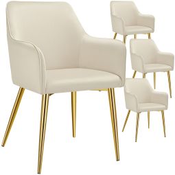4 sillas de comedor, aspecto aterciopelado, reposabrazos, beige