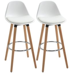 Taburetes de bar 43x43x91 cm pu, pp, espuma, acero, haya color blanco