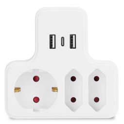 Aigostar adaptador enchufes 3 tomas con 2 usb-a,1 usb-c y protección