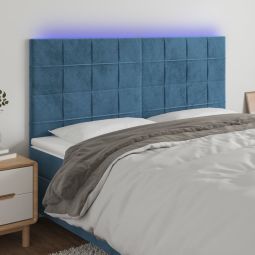 Cabecero con luces LED terciopelo azul oscuro 160x5x118/128 cm eerf3289