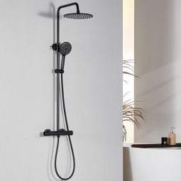 Columna de ducha termostática - auralum max - acero negro - ducha de 3 modo