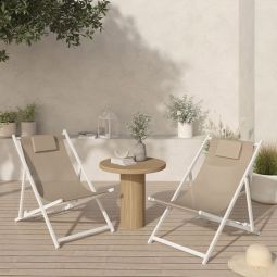 Sillas chilenas plegables beige de acero blanco lote de 2