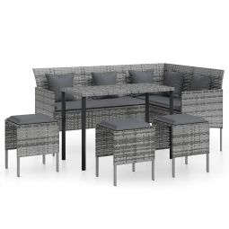 vidaXL set de sofás en forma de l 5 pzas cojines ratán sintético gris
