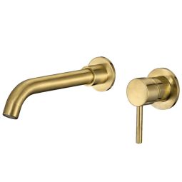 Valaz grifo lavabo empotrado redondo con caño de 21cm dorado cepillado