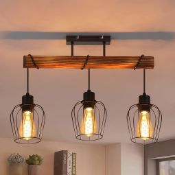 Nettlife lámpara colgar  metal y madera negra lámpara vintage E27