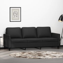 Sofá de 3 plazas de cuero sintético negro 180 cm d453224