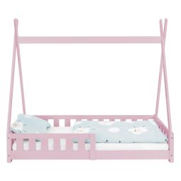 Cuna tipi con protección anticaída y somier rosa ecd germany