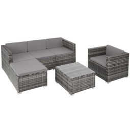 Conjunto de ratán con tablero de vidrio y protección uva, gris