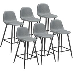 Set de 6 taburetes altos con respaldo y reposapiés, 45x48x92 cm, gris
