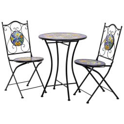 Conjunto portofino mesa y dos sillas de mosaico y forja negro mesa